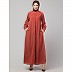 Front open Hidden Placket Daily wear casual Abaya- Rust 